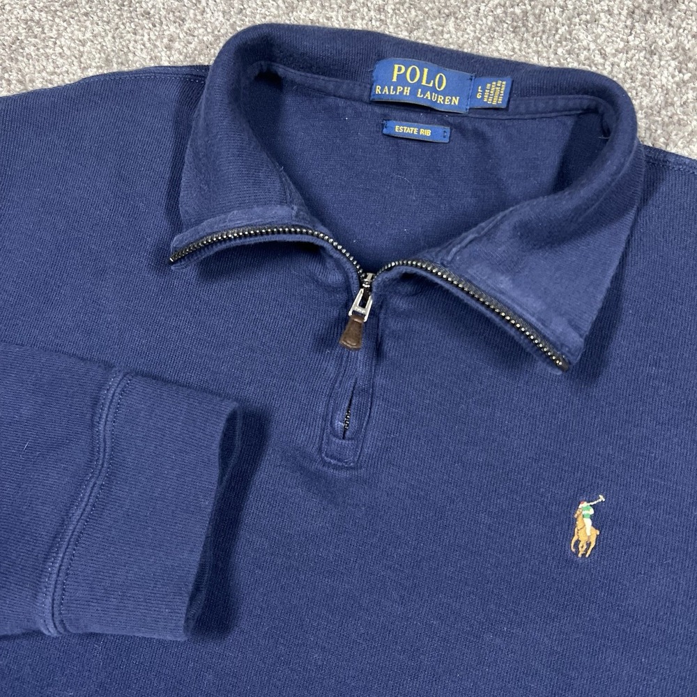 Polo Ralph Lauren Quarter Zip Estate Rib Pullover Sweater Blue Mens Large Pony